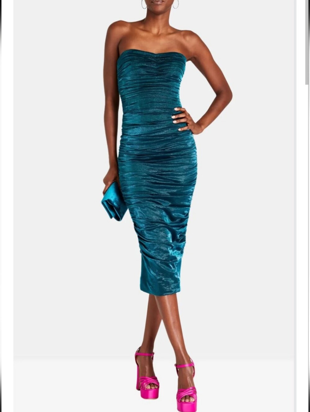 Dolce & Gabbana Strapless Ruched Midi Dress in Deep Teal